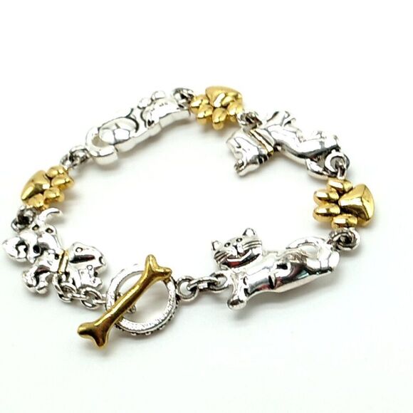 Vintage Premier Designs Gold & Silver-tone Dog Cat & Paw Bracelet - Picture 8 of 10